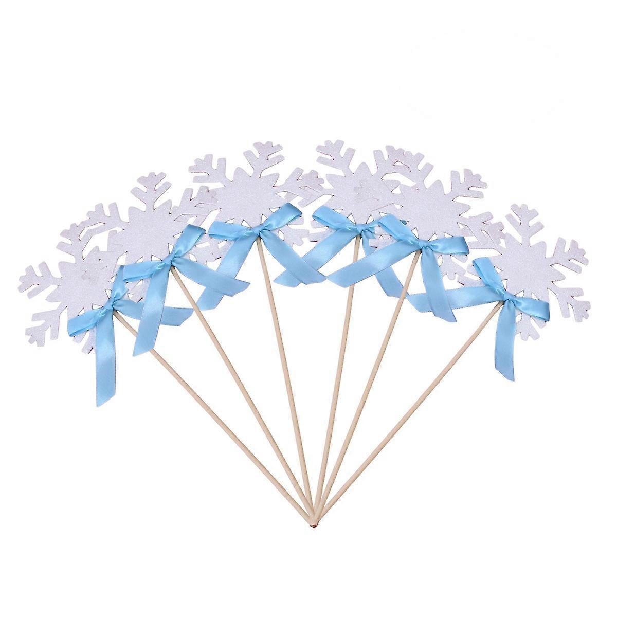 Snowflake Picks White Bamboo Snowflake Wand for Wedding Use 6Pcs