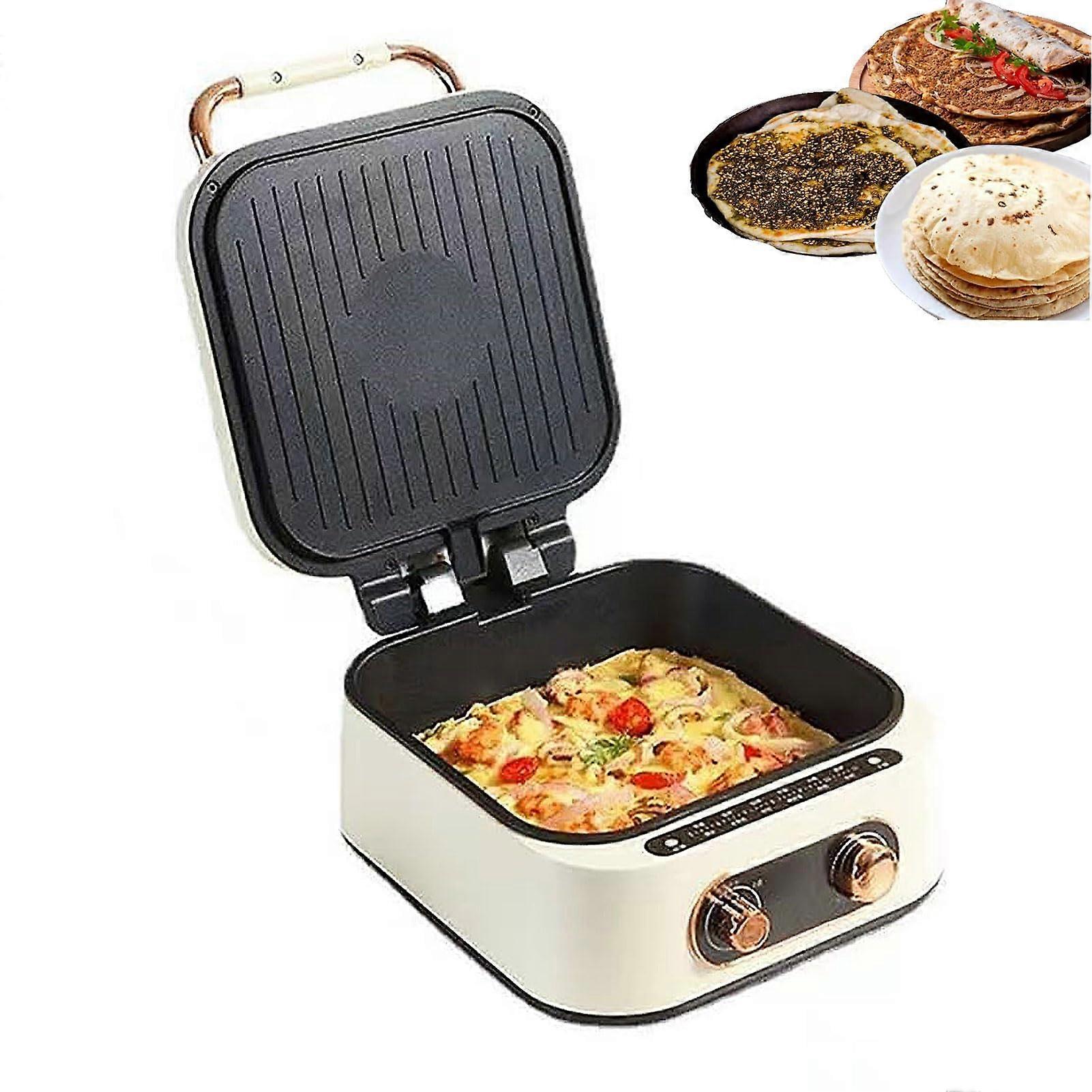 Electric Pizza Maker with DoubleSided Heating, NonStick Deep Pan, Adjustable Temperature, White