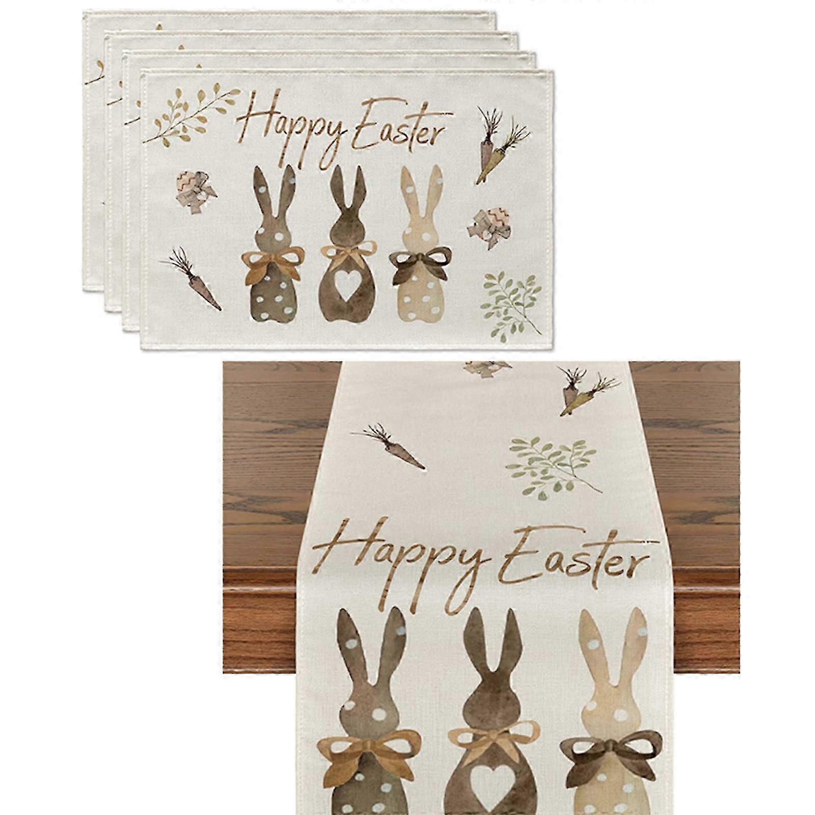 26-27 Creative Easter Table Runner and Placemats, Bunny Design, Durable Linen
