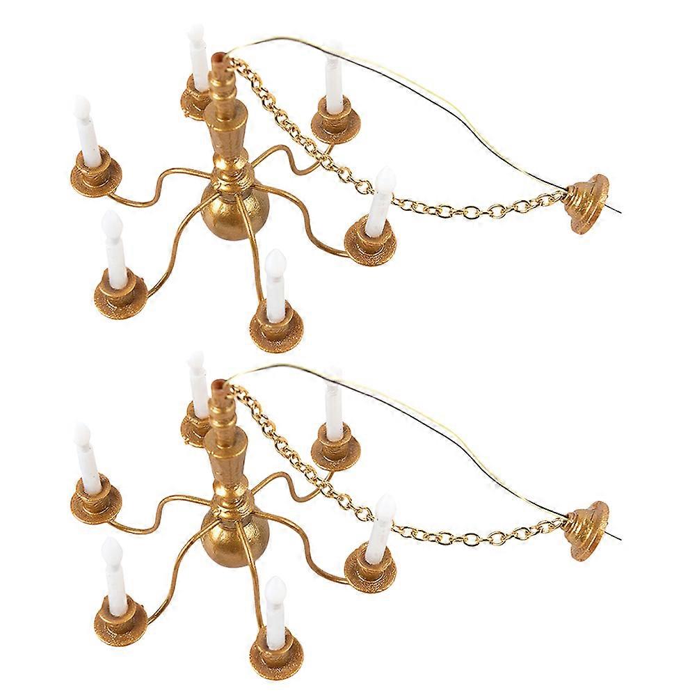 Mini Ceiling Lamp Model for DIY Decor 2Pcs Tiny Luminous Hanging Lights