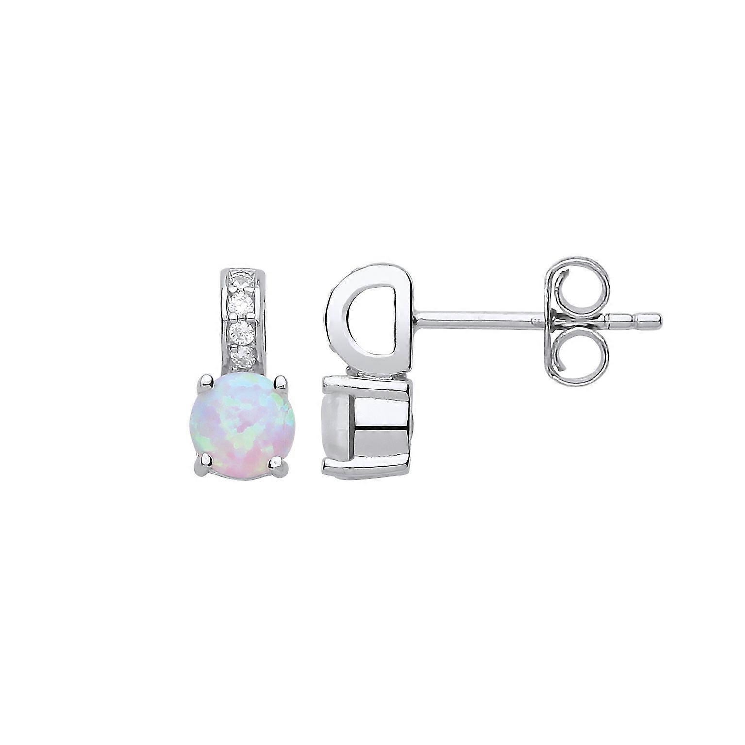 Jewelco London Ladies Sterling Silver Opal & Cubic Zirconia Solitaire Stud Drop Earrings