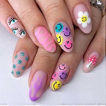 24 stuks medium lange French tip plaknagels met lijm, herbruikbare acryl nepnagelset