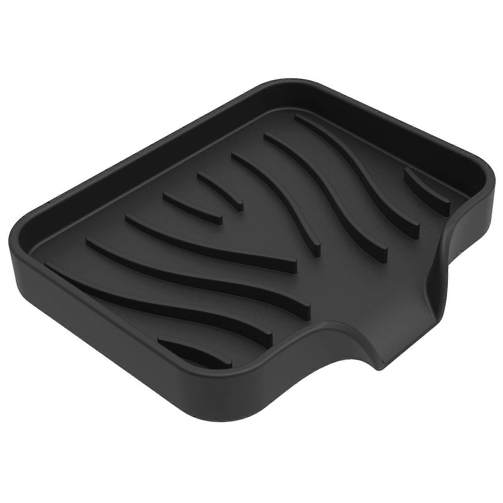 Silicone Soap Dish with Water Draining Design, Rectangular Soap Holder for Bathroom Kitchen Black