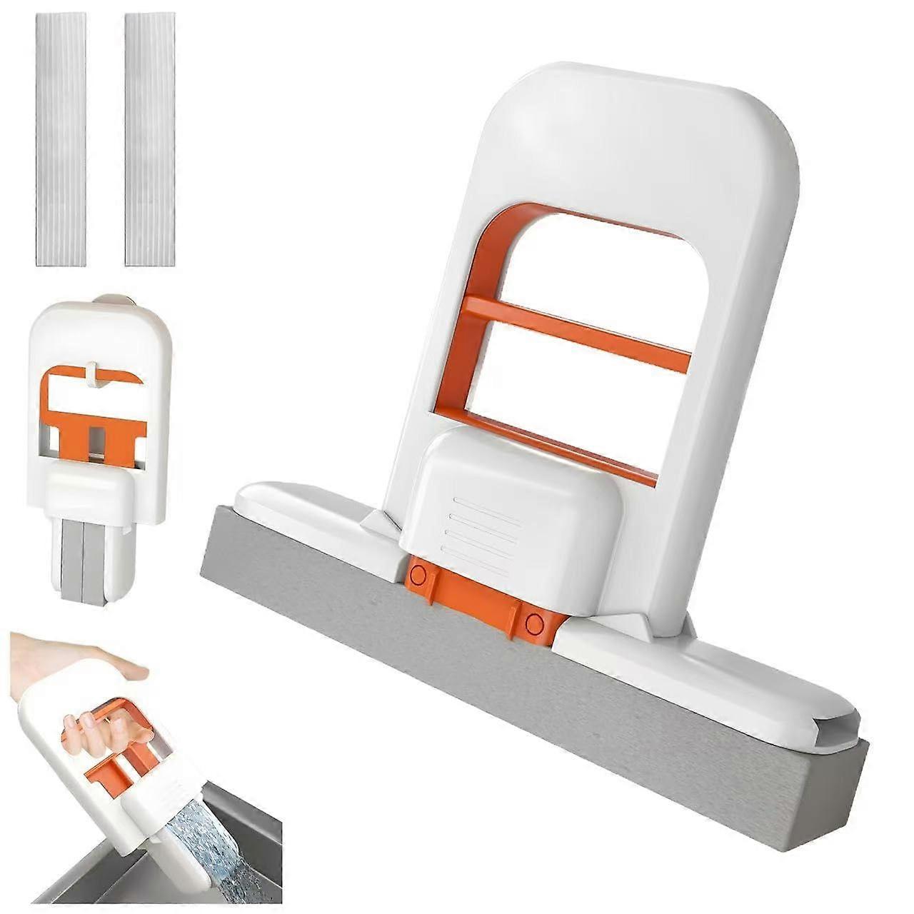 Mini Folding Sponge Mop with SelfSqueeze Design for Kitchen, Bathroom and Car, 2 Refill Pads