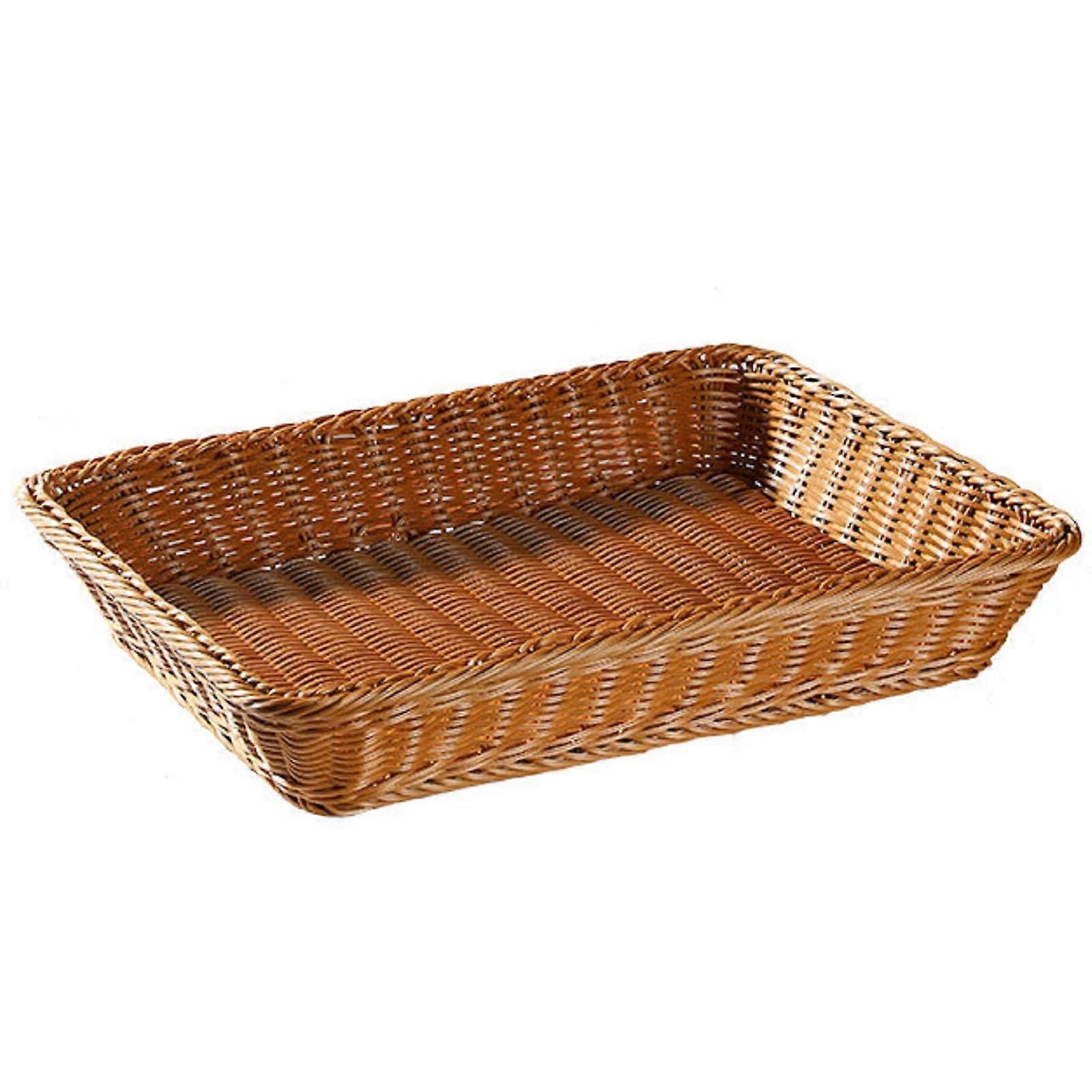 Bread Basket Rectangular Plastic Rattan Large Serving Tray for Kitchen Dining Buffet Display 45cm