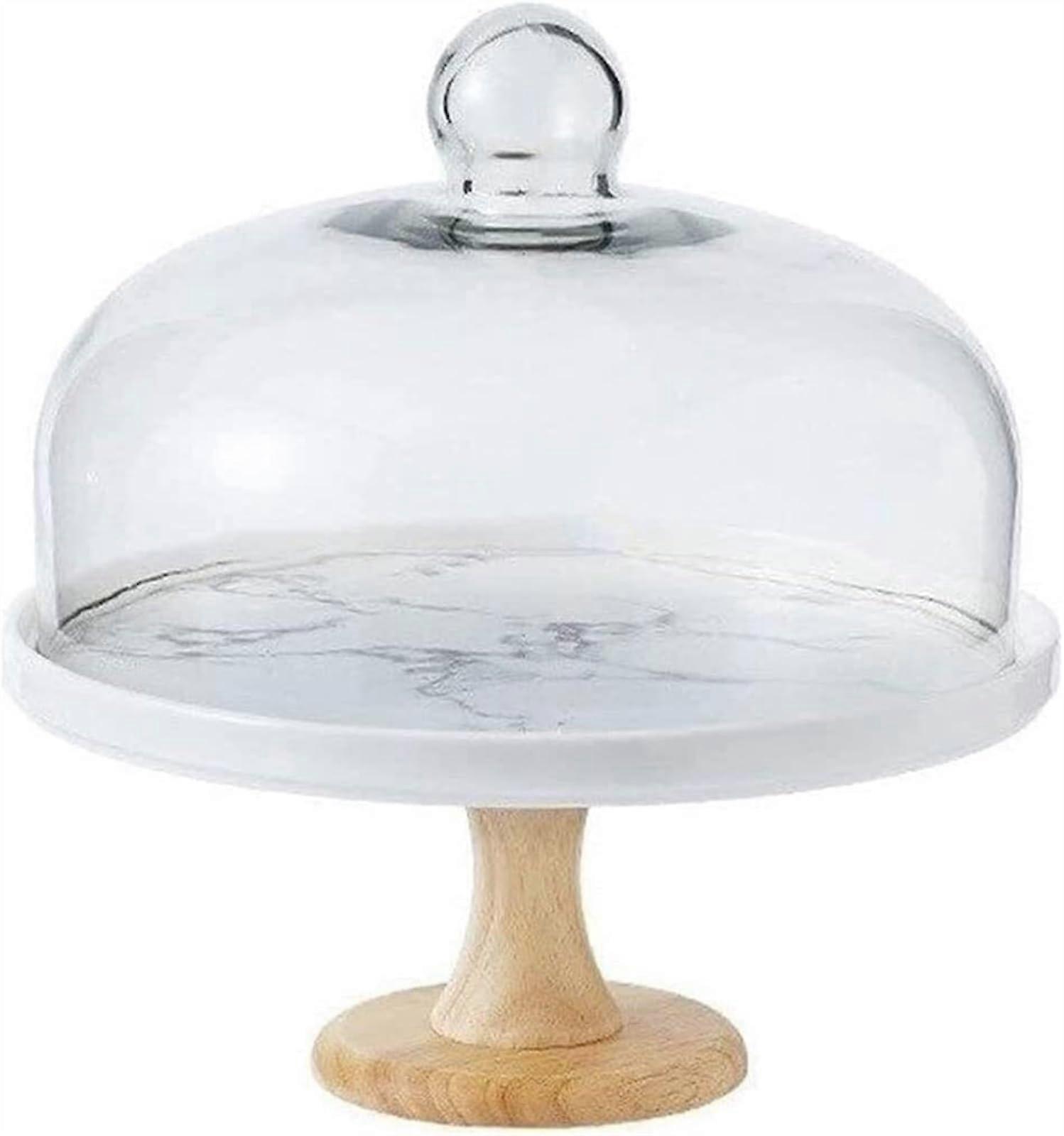 Wooden Cake Stand with Handle  Ceramic Dessert Serving Platter Set for Elegant Cake Presentation