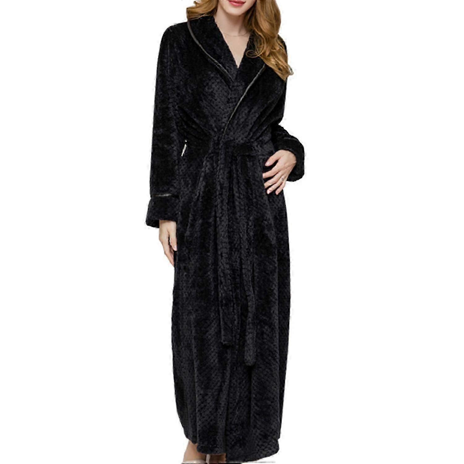 Vintermode Kvinnor Tjockare Plysch Långärmad Badrock Sovkläder
