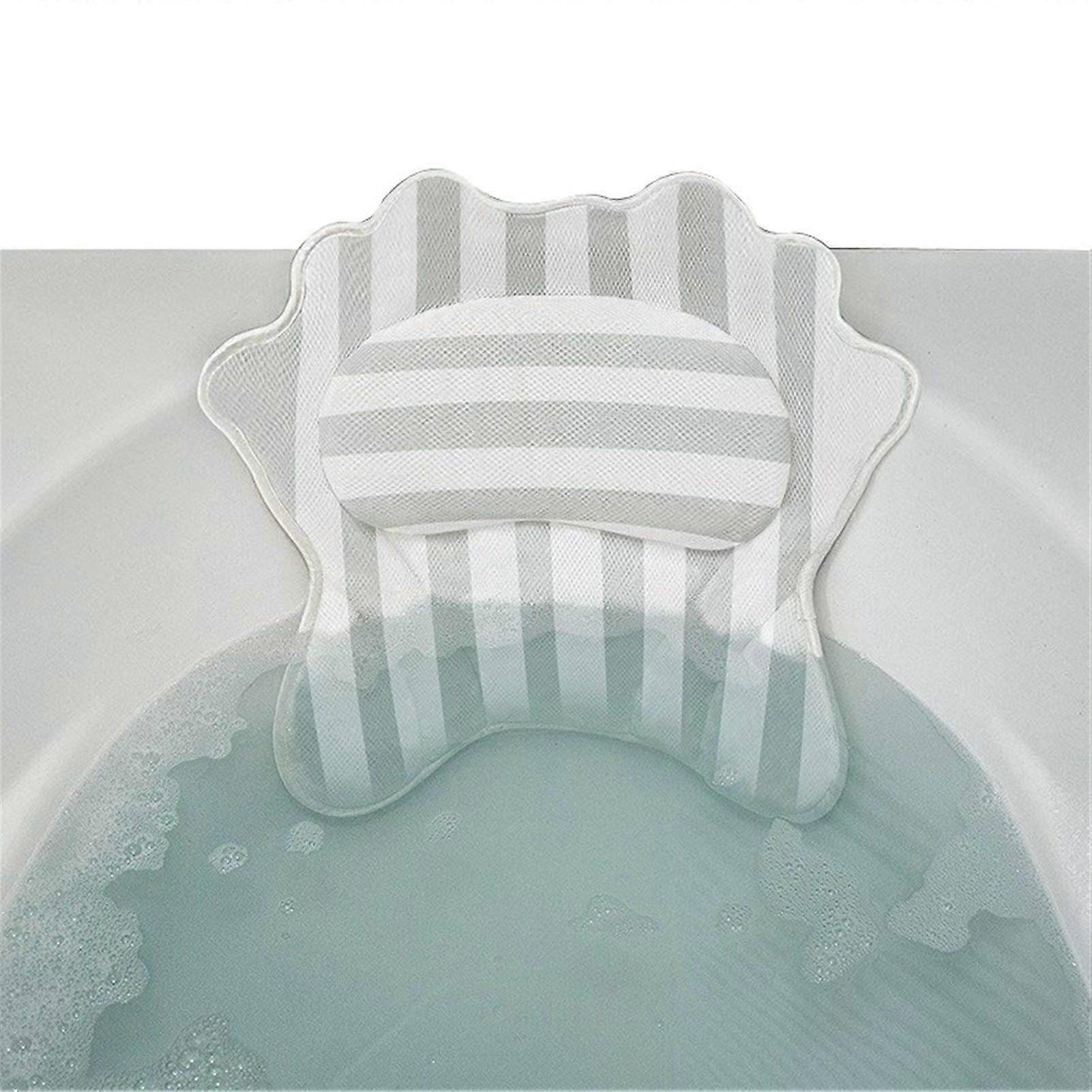 Bath Pillow with Ergonomic Head Neck Support, 3D Mesh, NonSlip Suction Cups, 40x40cm Shell