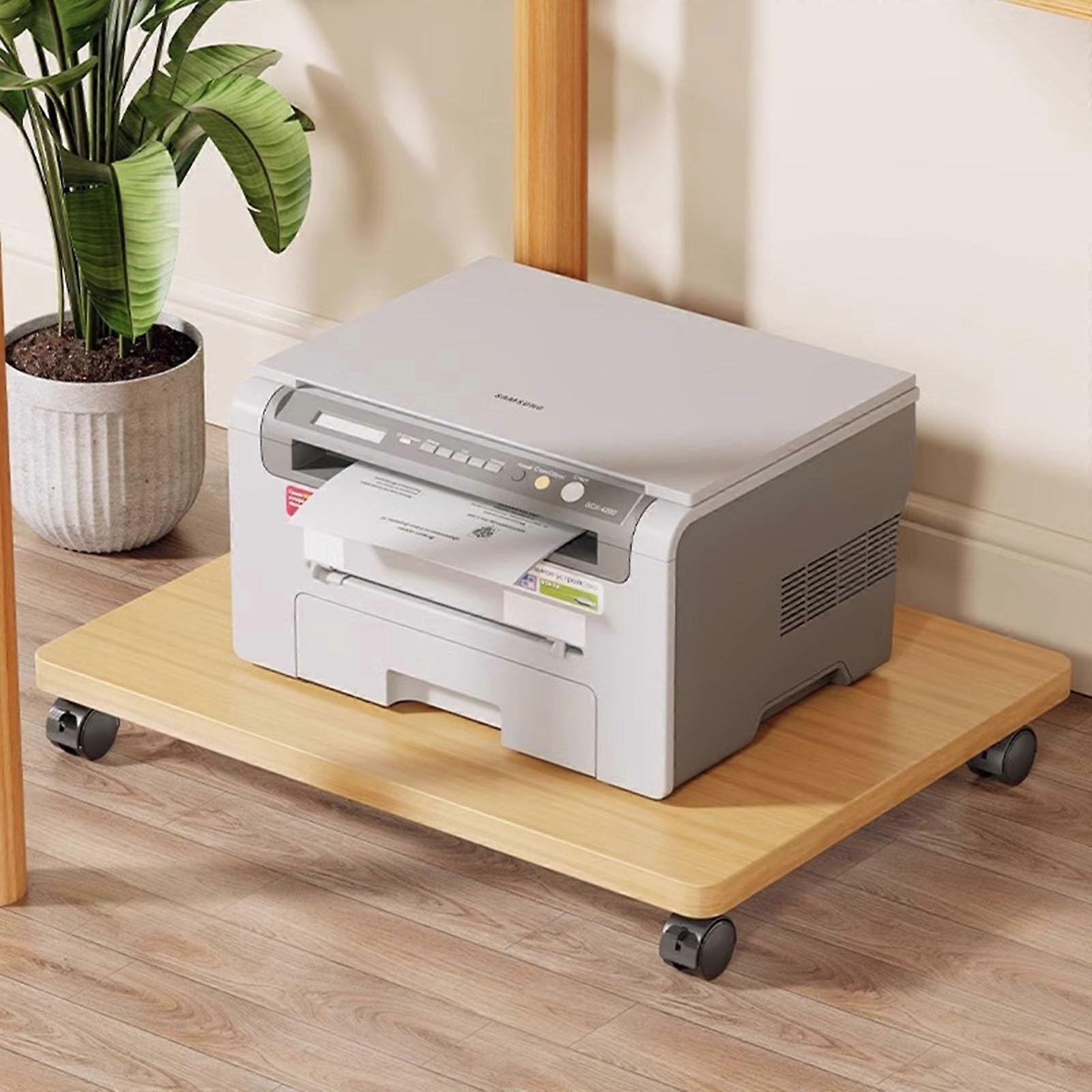 Rolling Printer Stand with Locking Casters, Wood Storage Shelf, SpaceSaving Under Desk Design, Maple