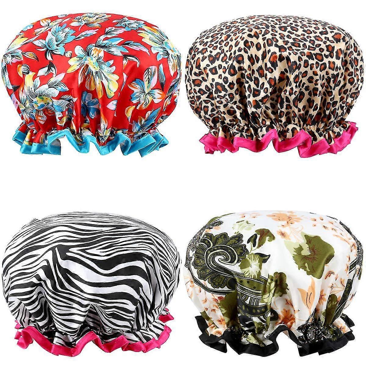 4 Pack Shower Cap Waterproof Double Layer