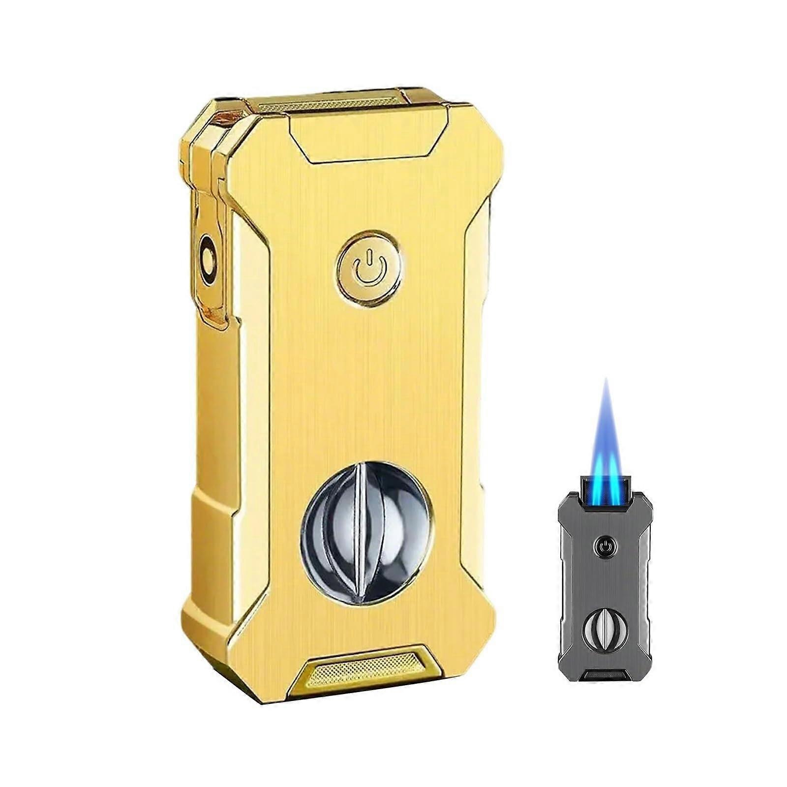 Yellow Butane Torch Lighter with Dual Flame Ignition, Windproof Design and Viewing Window for Kitchen