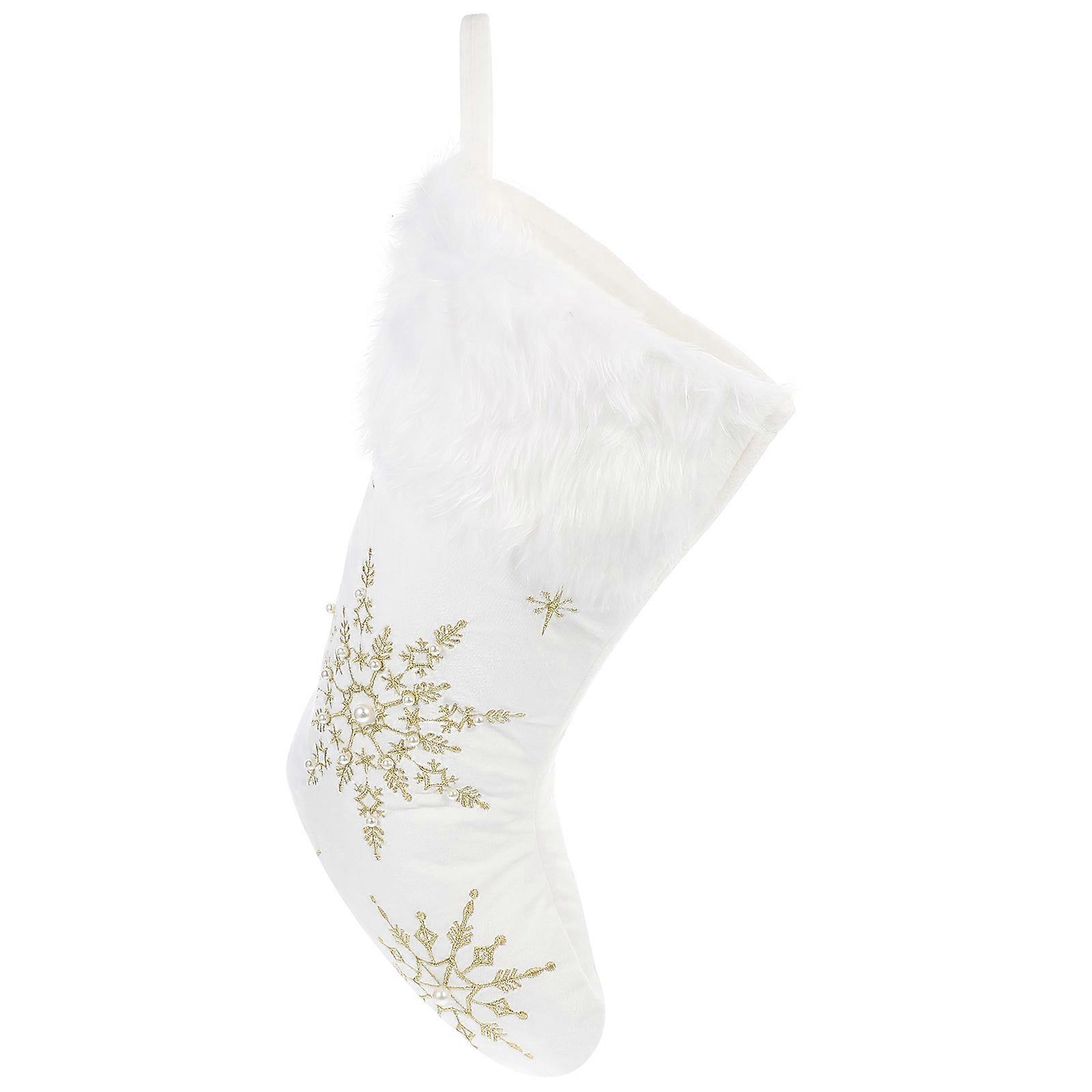 Gift Storage Use Xmas Sock Decor 1Pcs Plush Hanging Sock White