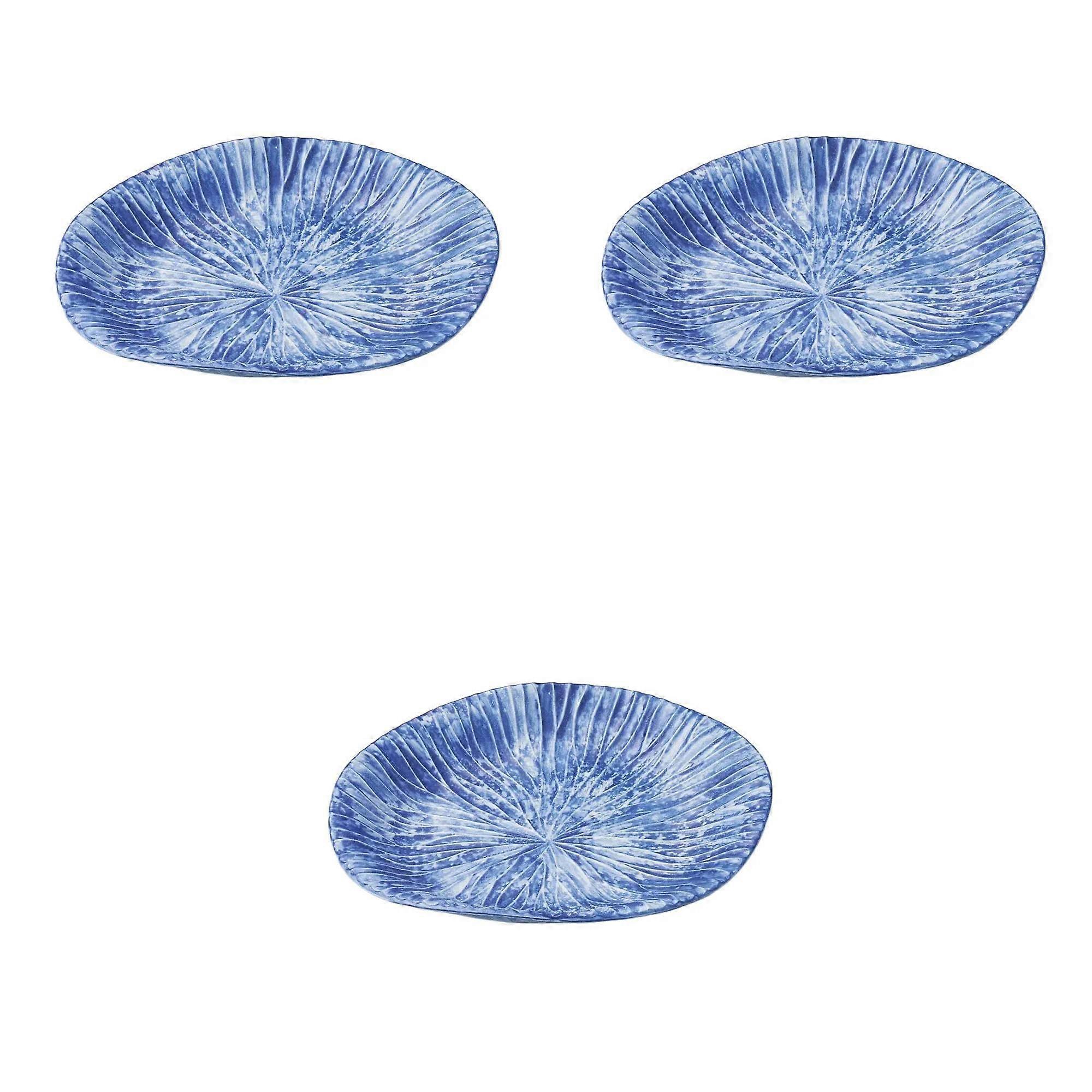 Set of 3 Compact Stackable Storage Organizer Boxes, Indigo Blue Leaf Rectangular Design