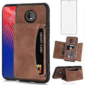 Étui portefeuille pour Moto Z4/Z4 Play/Z4 Force avec protection d'écran HD et support pour cartes – Compatible avec XT1980-4