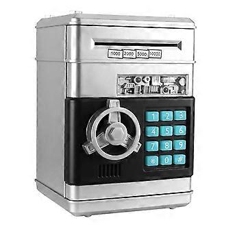 Hucha electrónica para niños de 3 a 10 años, cajero automático de monedas y billetes, regalo de Navidad y cumpleaños (plateada) – Compatible con monedas estándar