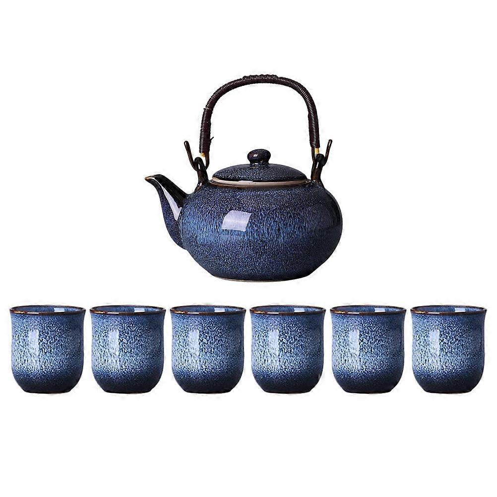 portable teapot set blue ceramic 1 Set