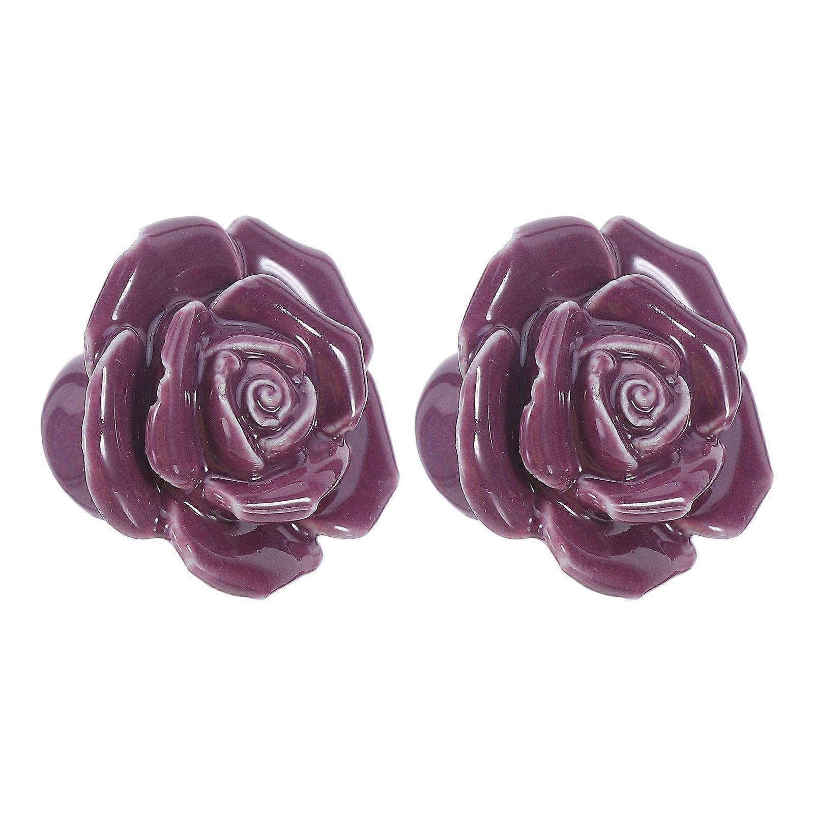 Ceramic Rose Drawer Knobs Pull Handles for Kitchen Cupboard 2Pcs Purple