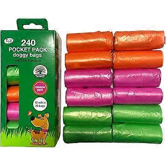 240 Dog Poo Bags Tie Handle Large Strong Recycled Plastic Pocket Rolls 12x