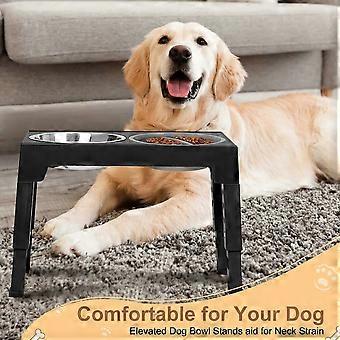 Adjustable Elevated Dog Bowl with Stainless Steel Bowls - 5 Heights, Non-Slip Stand & Slow Feeder for All Dog Sizes