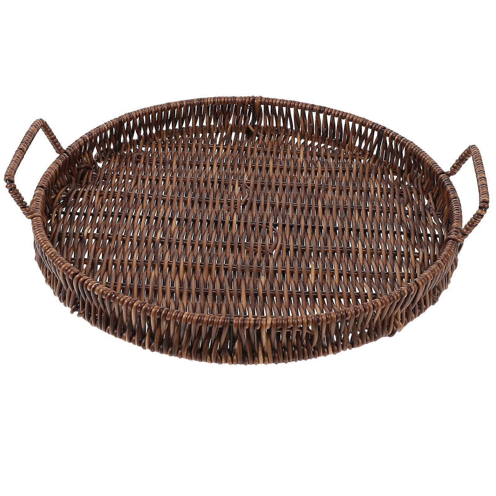 Round Bread Serving Basket Handcrafted Bread Serving Tray Snack Tray with Handles