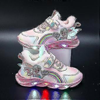 Mädchen Led Casual Sneakers Elsa Princess Print Outdoor-Schuhe Kinder Light-up Anti-Rutsch-Schuhe für Und Winter X
