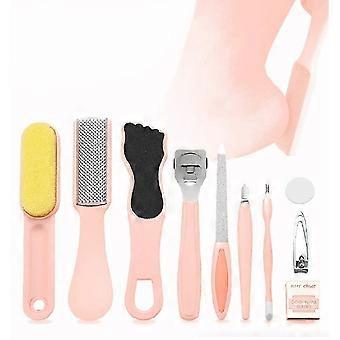 Pediküre Kit Professional, Peeling Schwielen Fußfeile Set für Frauen und Männer zu Hause oder Reise oder Salon zur Fußpflege (rosa-10pcs)