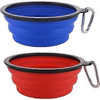 Large Collapsible Dog Bowls, 34oz Travel Water Food Bowls Portable Foldable Collapse Dishes with Carabiner Clip for Traveling, Hiking, Walking, 2 Pack