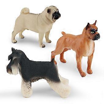 3Pcs Dog Figurine Set  Realistic PVC Animal Figures, Includes Pug, Boxer, and Schnauzer  Educational Toys and Home Dcor, 3.4cm to 9cm