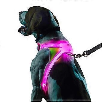 USBRechg LED Dog Harness MultiCol Fiber Optic Illum Refl Pet Safety Nightwalk Adj Lite Ra