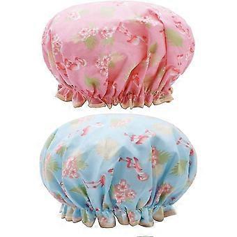 2 Pcs Gift Bath Caps Elastic Band Double Layers Waterproof Shower Caps