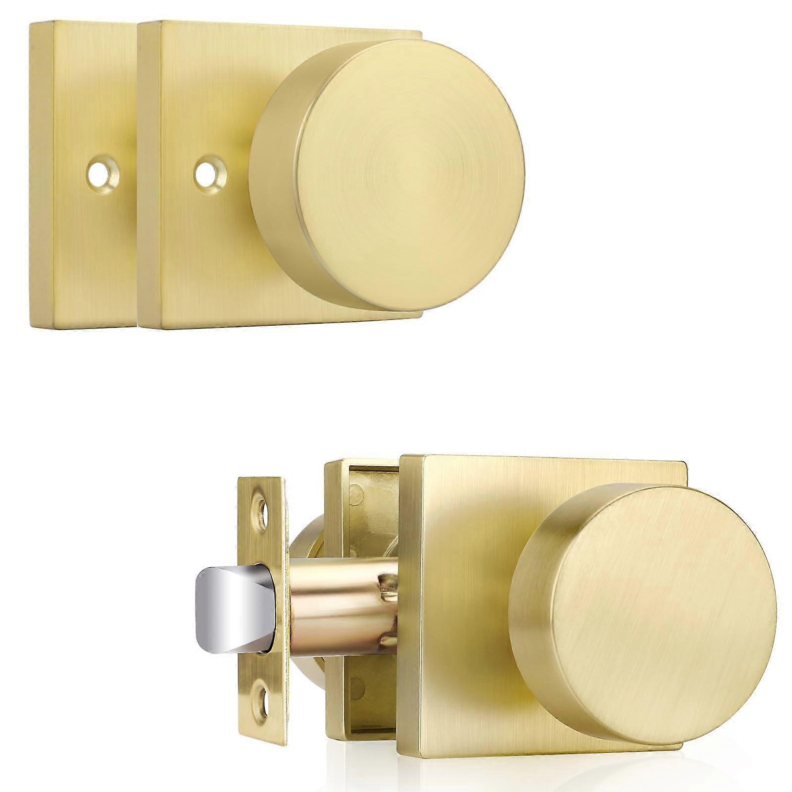 Brushed Gold Door Knobs 2 Pack, Keyless Interior Knobs for Bedroom and Bathroom, Heavy Duty Zinc Alloy