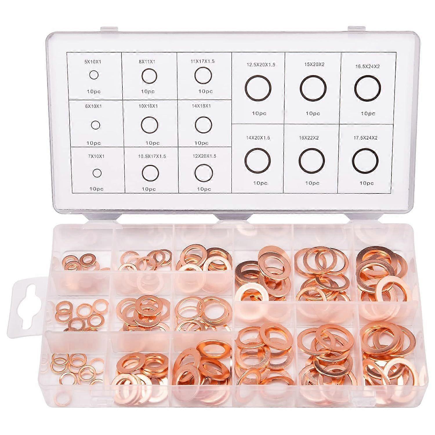 150Pcs 15 Specifications Gaskets Sealing Ring, Copper Washers Assortment Kit