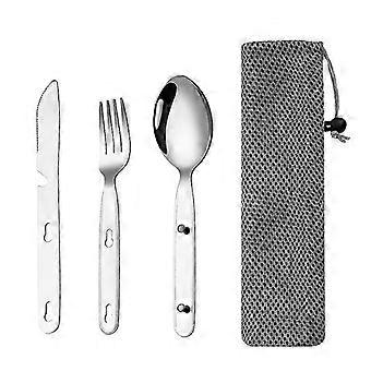 3pcs/set Folding Spoon Fork 304 Stainless Steel Portable Pocket Tableware with Storage Box compatible with Outdoor Camp Picnic Travel EN