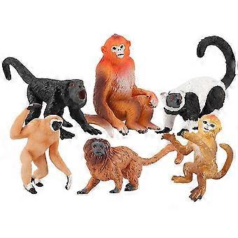 Animal Models Solid Static Monkey Models compatible with Home Decoration Assorted Color Plastic Cognitive Development 6Pcs