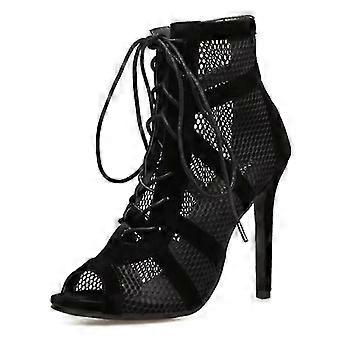 Damskie buty do tańca High Top Czarne buty towarzyskie Buty Salsa Tango Girl Fashion Party Mesh Cutout Sandały na wysokim obcasie Lato 2022