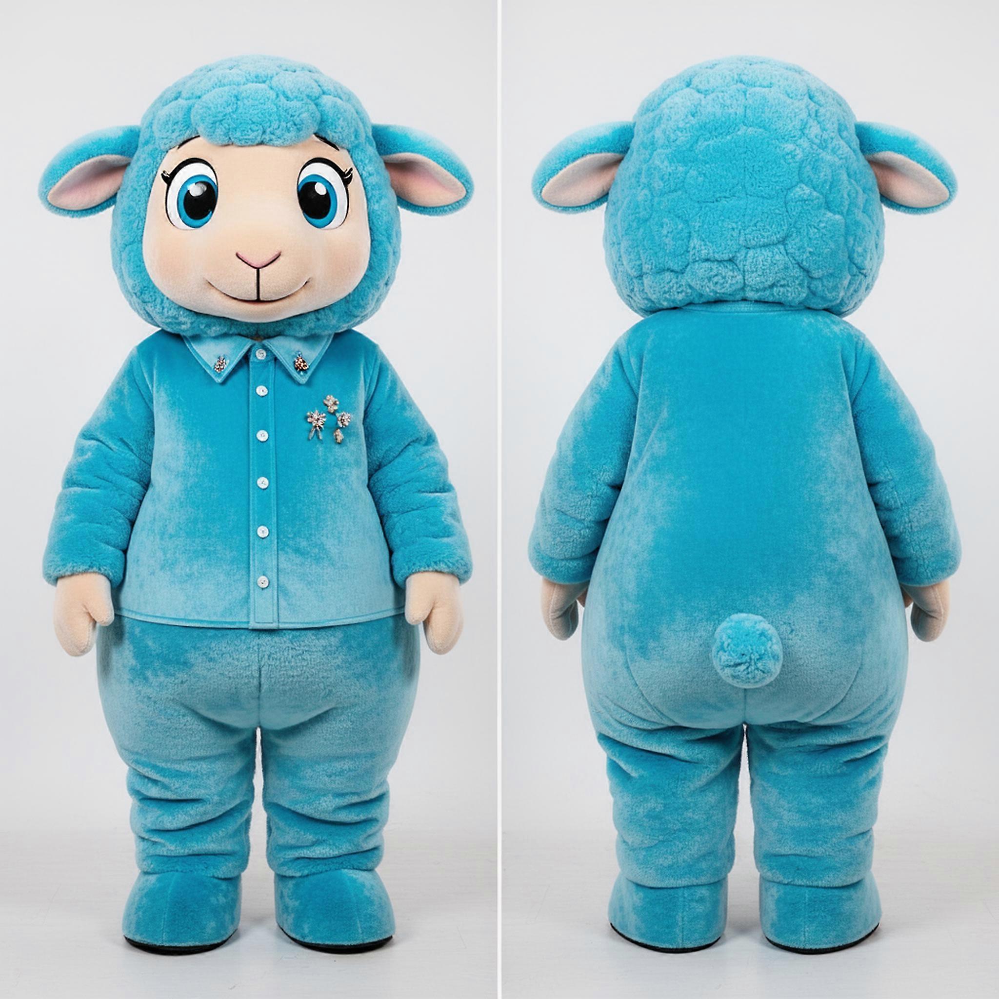 MASTICOT Cyan Fluffy Merino Sheep Mascot