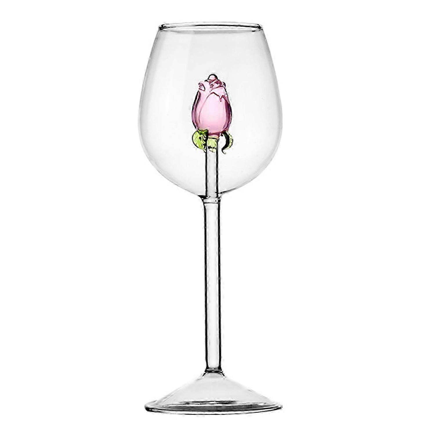 3D Rose Clear Stem Wine Glass