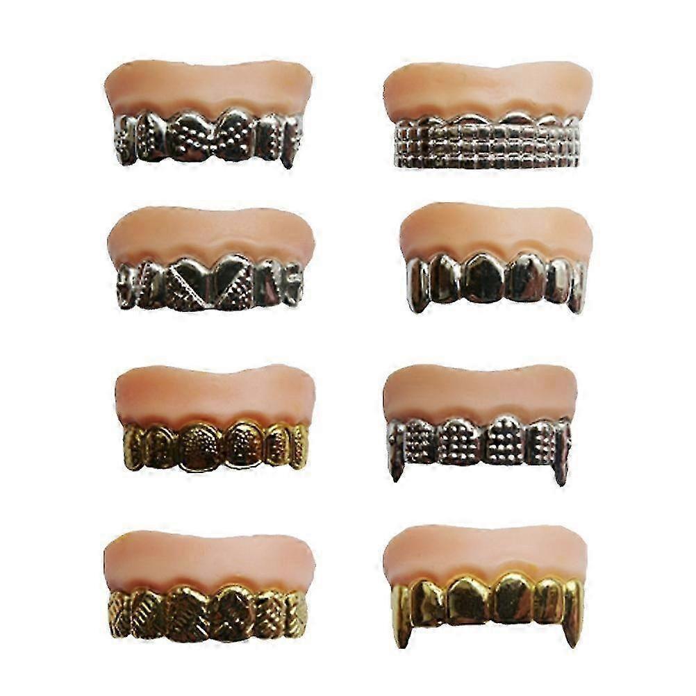 Halloween Denture Fake Teeth compatible with Halloween Decor Prop 8Pcs Random Pattern