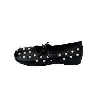 Sapatos femininos estilo "Mary Jane" com bico arredondado, uma única tira e laço, estilo balé, em couro sintético. (Estilo francês, com detalhes em pérolas.)