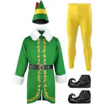 Buddy de Elf Kostuum voor Heren, Schattig Groen en Geel Elf Kostuum, Complete Kerst Cosplay Outfit Set_HvMY