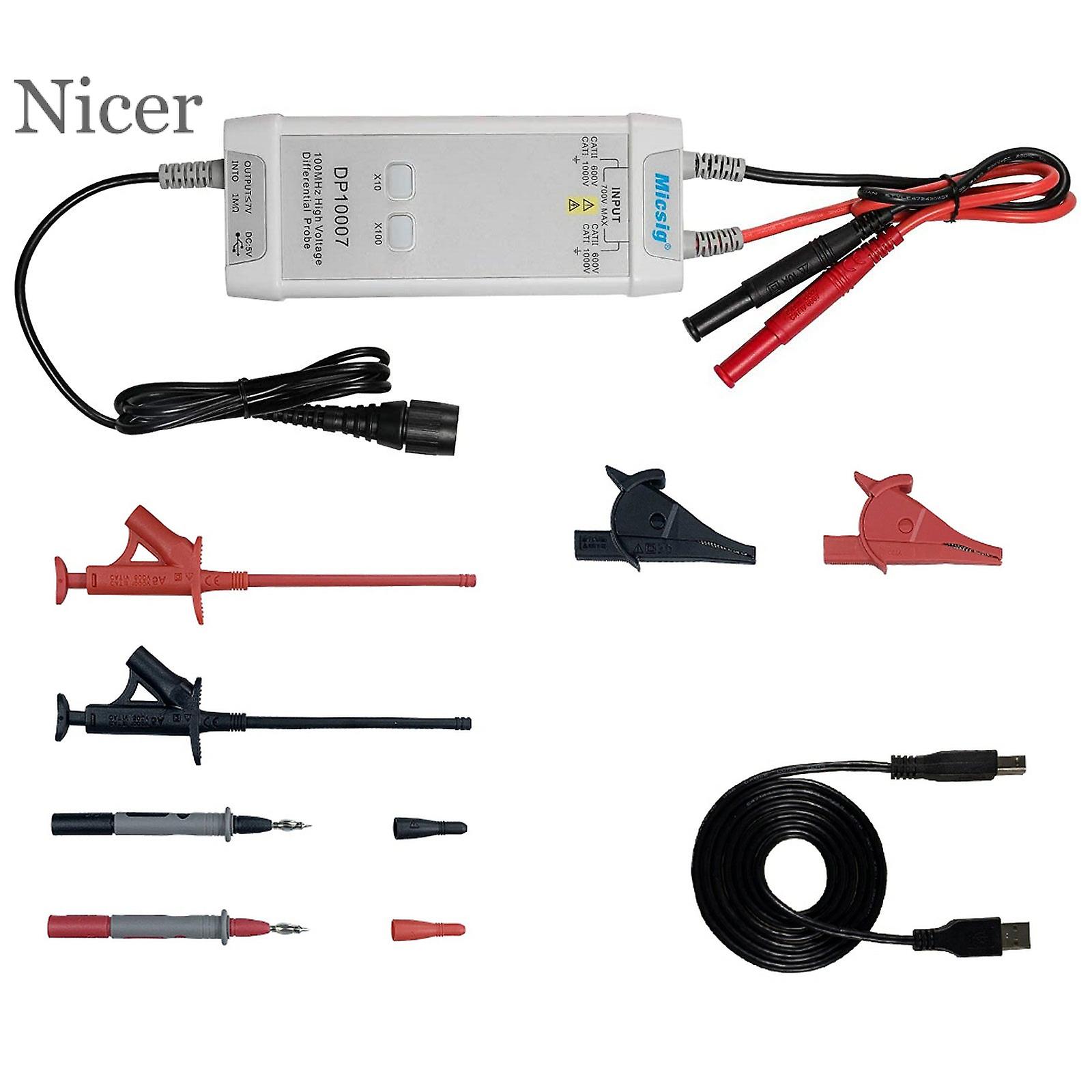 Dp10007 Oscilloscope High Voltage Differential Probe 700v 100mhz Probe Clip Kit 3.5ns Rise Time 10x/100x Attenuation Rate