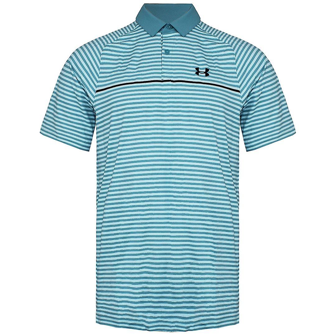 Under Armour Iso-Chill Hollen 男士蓝色条纹男士高尔夫 Polo 衫 1361807 476