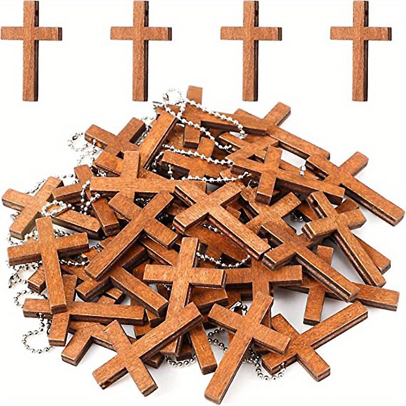 10/30pcs Mini Wooden Crosses Bulk Mini Wood Cross Charm For Craft Cross Charms With Chains Christian Baptism Cross Party Favor For Diy Keychain Neckla
