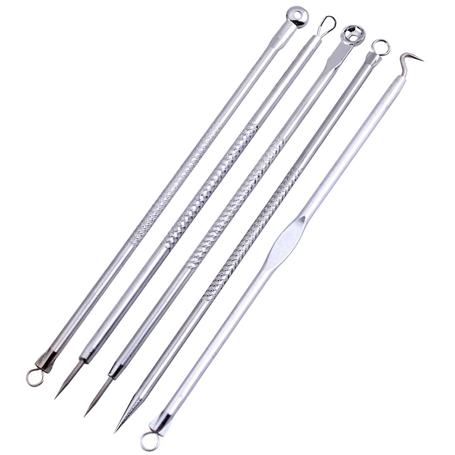 5Pcs/Set Acne Extractor Tool Non-slip Handle Blackhead Remover Stainless Steel Double Ended Needles 