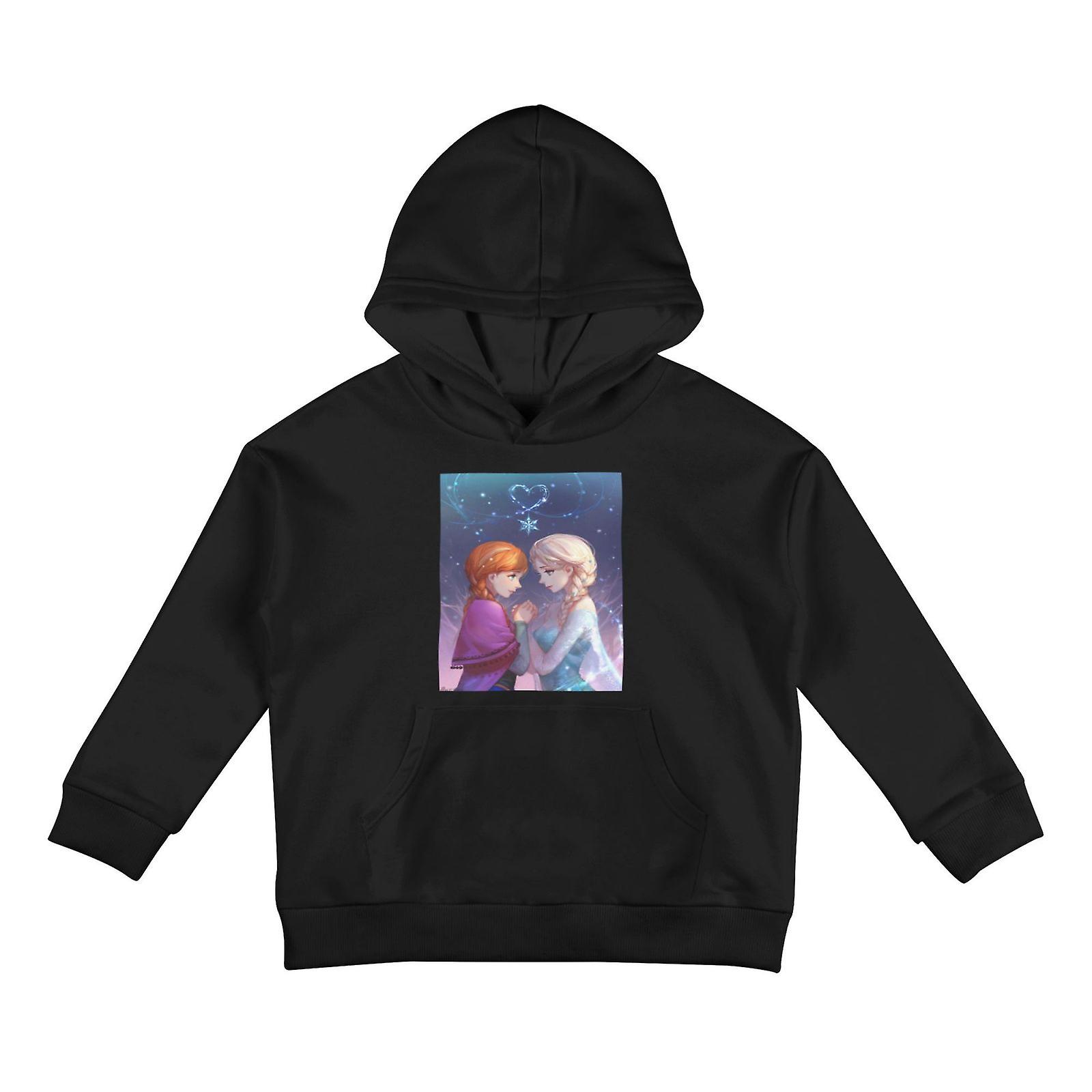 Frozen Aisha and Anna Cotton Hoodie for Kid Pullover Sweatshirts Unisex Black
