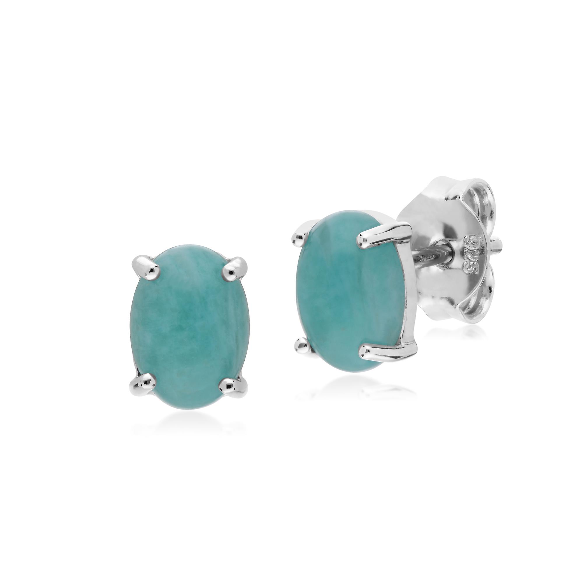 Classic Oval Amazonite Stud Earrings in 925 Sterling Silver 270E023904925