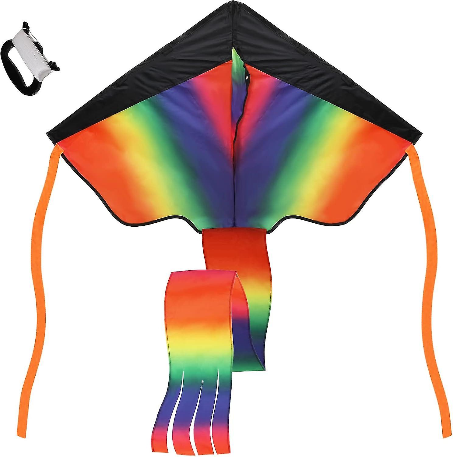 Large Rainbow Delta Kite, 43.326.8inch Single Line Kite Colorful Kite with Long Tail Beginner Beach world book day Gift for family/friend