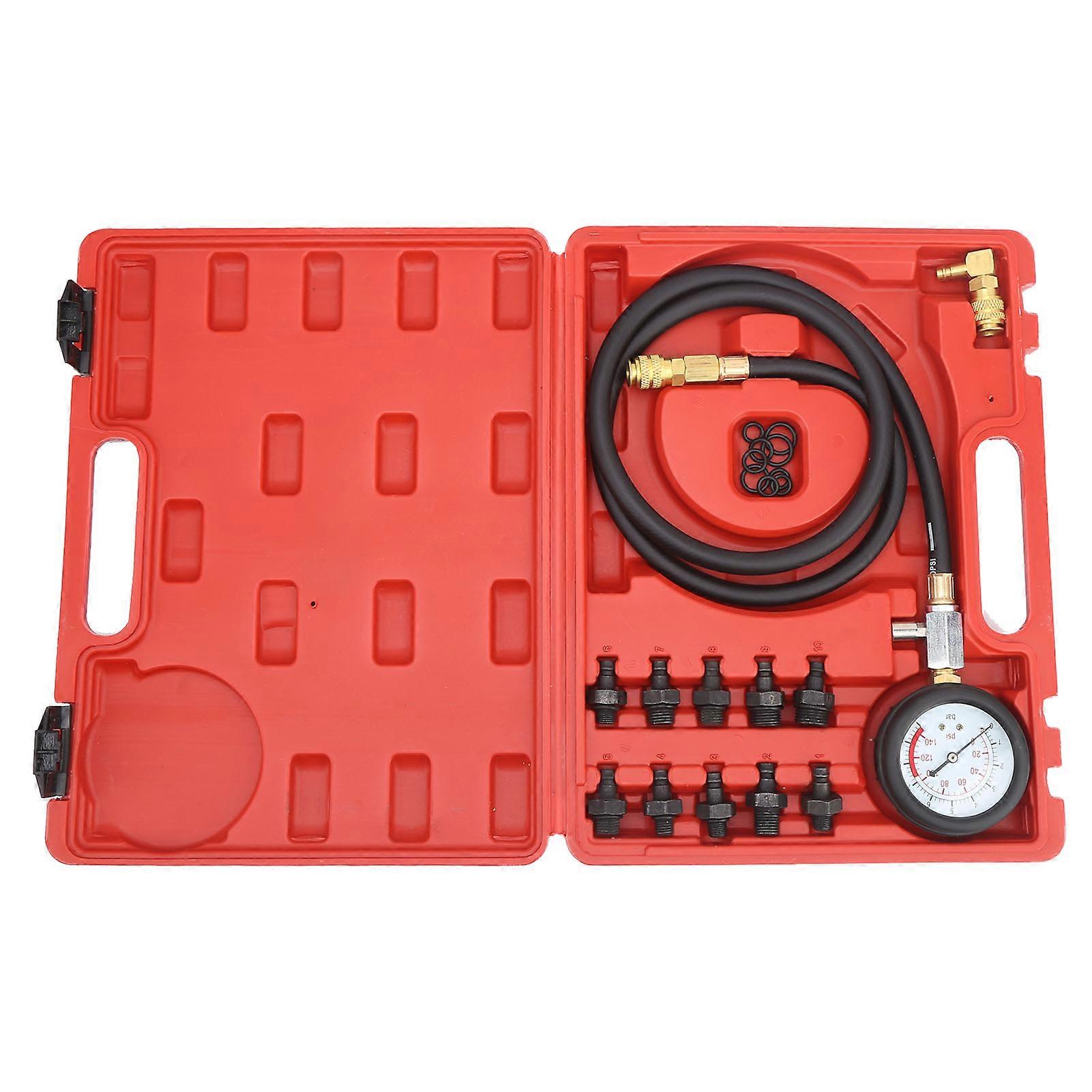 Engine Oil Pressure Test Tool Kit Tester Gauge with Toolbox Low Oil Warning with 90 Coupling Adapter NO.20682