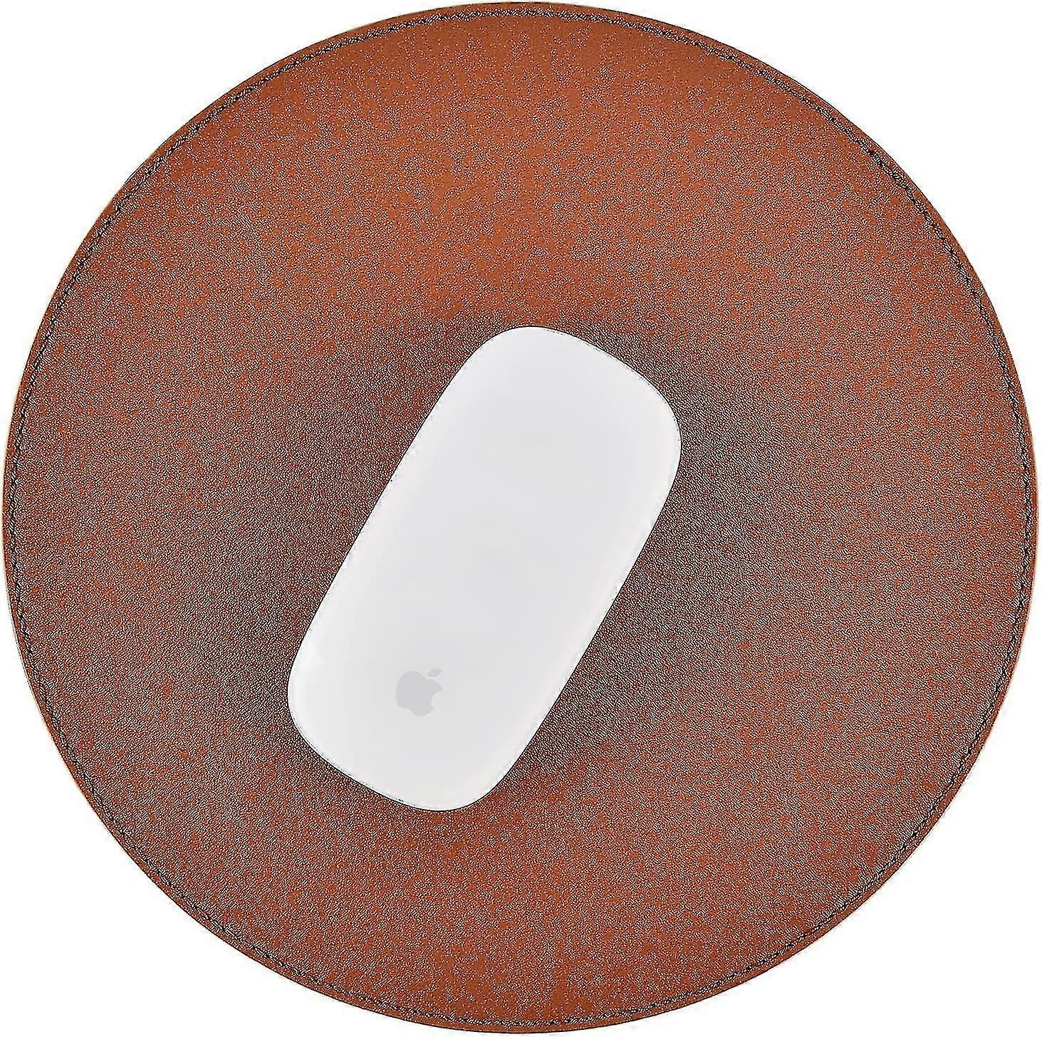 GYFDYM Brown Mouse Pad, Round Leather Mouse Pad With Anti-slip Rubber Base And Stitched Edge