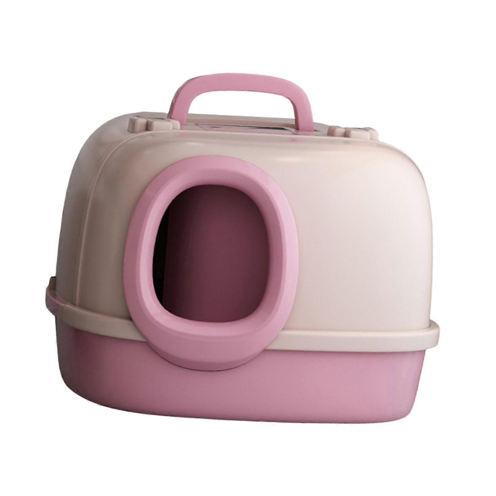 Cat Litter Box with Lid Portable Removable Sandbox with Front Door Cat Potty light pink